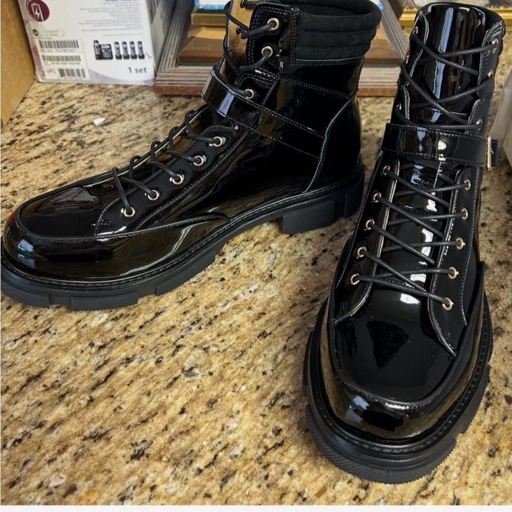 Glossy Black Combat Boots